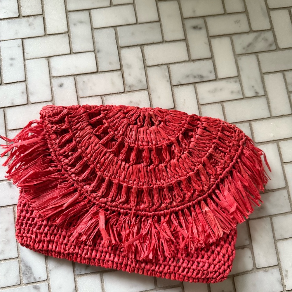 Red/Coral Raffia Clutch by Mar Y Sol